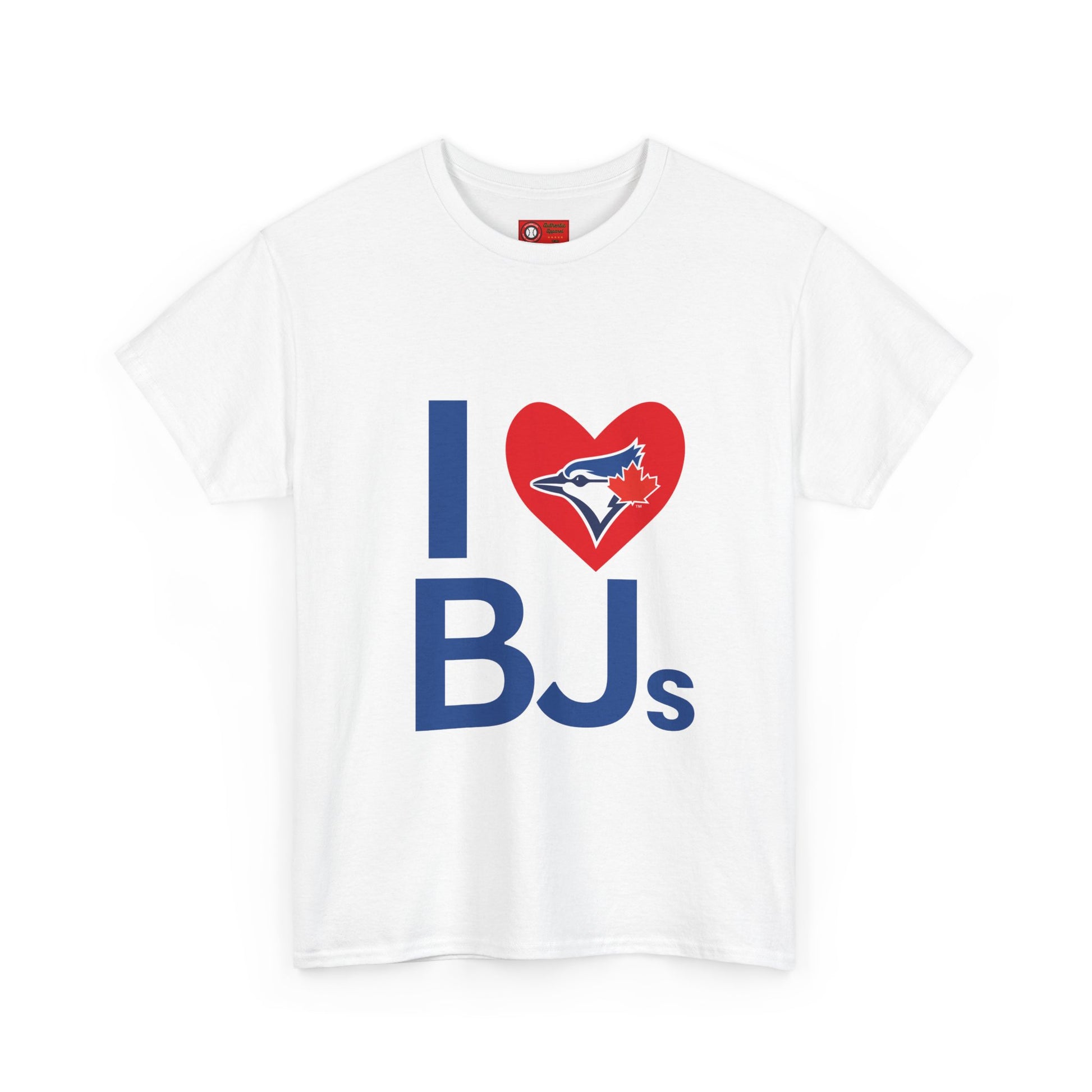 White t-shirt with 'I ❤️ BJ“s' text and logo on a white background