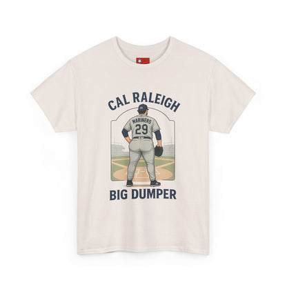 Beige t-shirt with a graphic of a baseball player and text on a white background